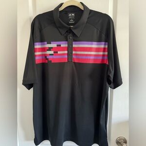 Adidas ClimaCool Men's Black Golf Polo with Purple and Red Stripes Size XL